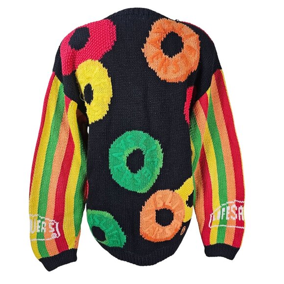 VTG Eagles Eye Lifesavers Rainbow Cardigan M Hand Knit Halloween Artsy Rainbow - Picture 3 of 11